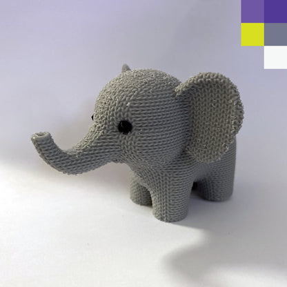 Tierna figura de Elefante estilo tejido impreso en 3D